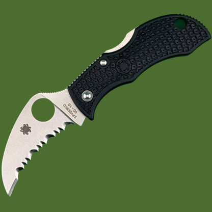 Spyderco Manbug Hawkbill Lockback Full Serrated Black MBKHBS