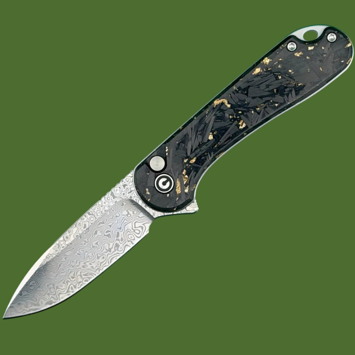 Civivi Elementum II Button Lock Gold Shred Carbon Fiber Damascus
