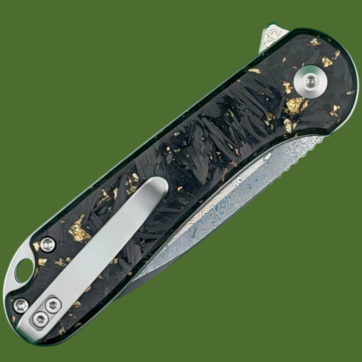 Civivi Elementum II Button Lock Gold Shred Carbon Fiber Damascus