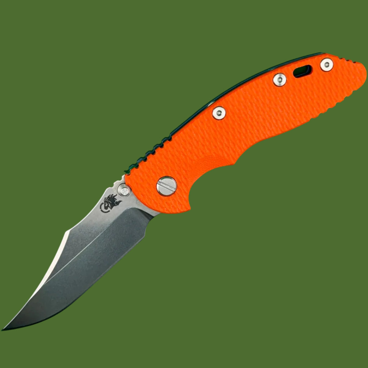 Hinderer XM-18 3.5” Bowie Non-Flipper Blue Titanium Orange G-10 Stonewash Magnacut