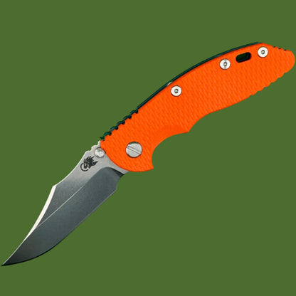 Hinderer XM-18 3.5” Bowie Non-Flipper Blue Titanium Orange G-10 Stonewash Magnacut