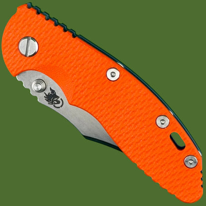 Hinderer XM-18 3.5” Bowie Non-Flipper Blue Titanium Orange G-10 Stonewash Magnacut