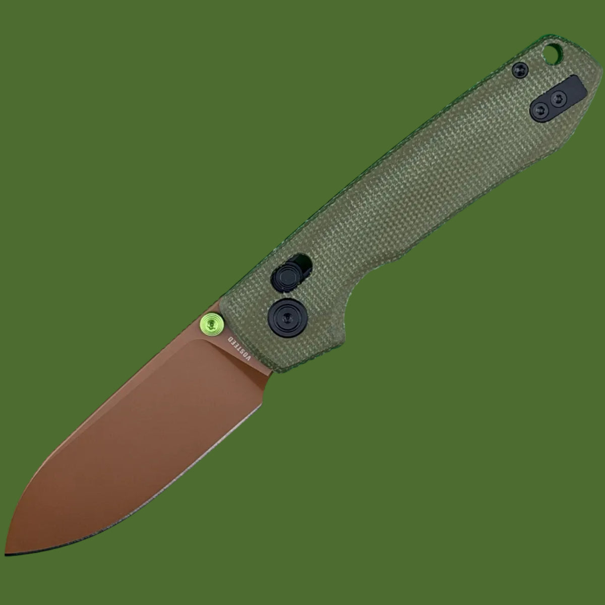 Vosteed Raccoon ModSwap Crossbar Lock (Green Micarta, Copper Dune Blade)