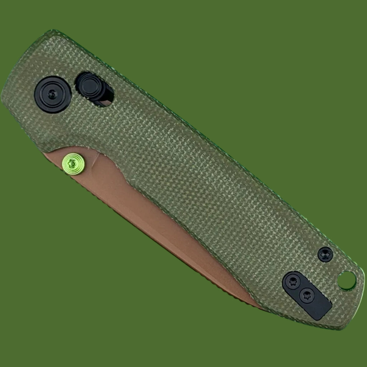 Vosteed Raccoon ModSwap Crossbar Lock (Green Micarta, Copper Dune Blade)