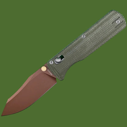 Vosteed Vombat Reverse Tanto Crossbar Lock (Green Micarta, Copper Dune Blade)