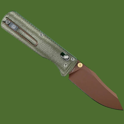 Vosteed Vombat Reverse Tanto Crossbar Lock (Green Micarta, Copper Dune Blade)
