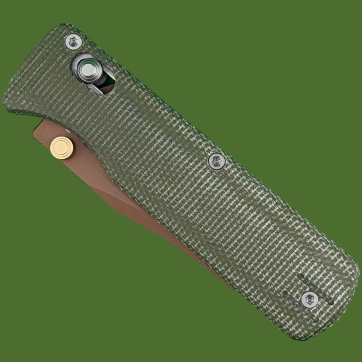 Vosteed Vombat Reverse Tanto Crossbar Lock (Green Micarta, Copper Dune Blade)
