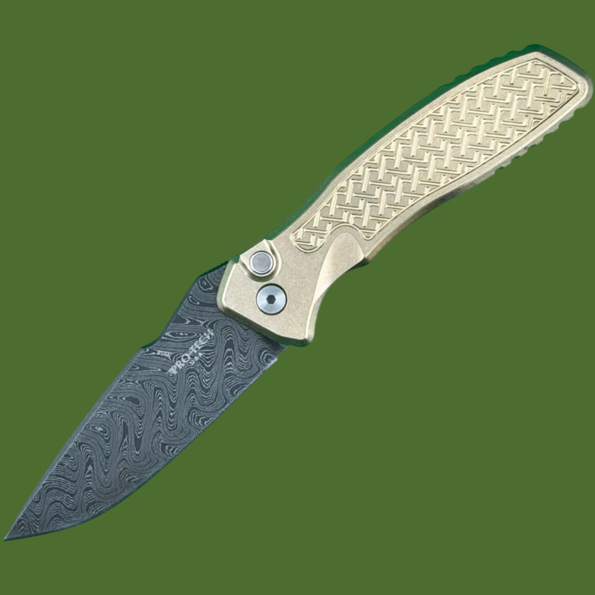Protech 2026 Pallas Custom 004 Auto (AlBronze Handle, Boomerang Damascus Blade)