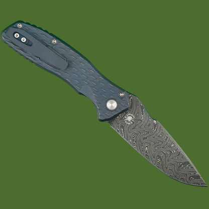 Protech 2026 Pallas Custom 005 Auto (Blue Lattice Texture Titanium Handle, Boomerang Damascus Blade)