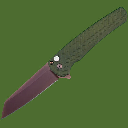 Protech Malibu Button Lock Blade Show West Limited Edition (Green Tread Aluminum, Copper Rose PVD Blade)