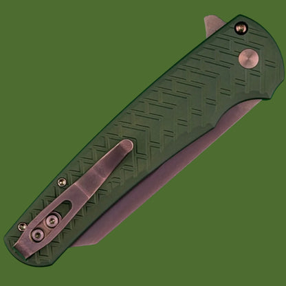 Protech Malibu Button Lock Blade Show West Limited Edition (Green Tread Aluminum, Copper Rose PVD Blade)
