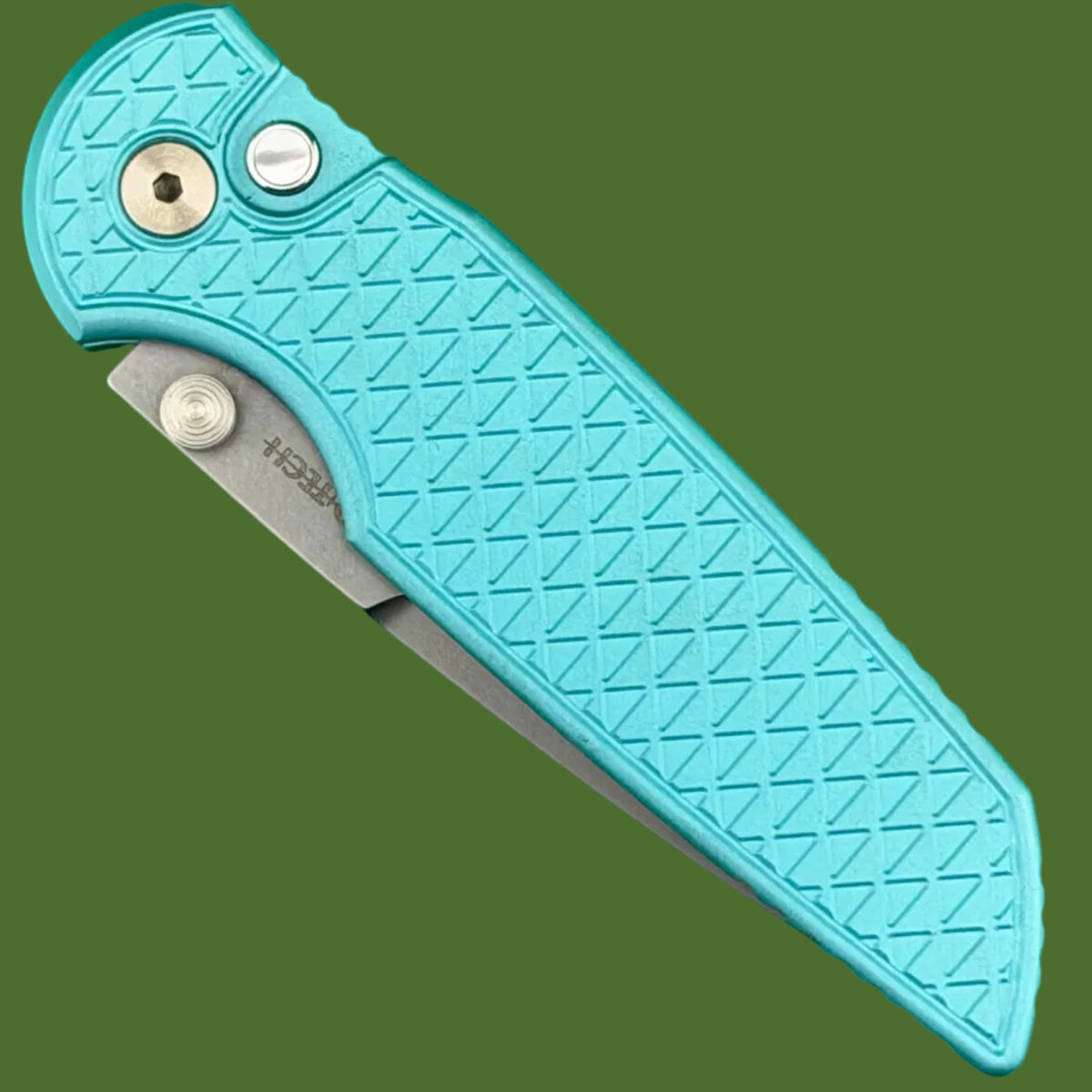 Protech TR-3 Integrity Button Lock Blade Show West Limited Edition (Tiffany Blue Relic Texture Handle, Stonewash Blade)