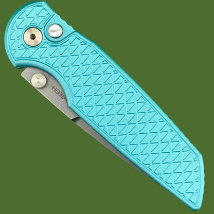 Protech TR-3 Integrity Button Lock Blade Show West Limited Edition (Tiffany Blue Relic Texture Handle, Stonewash Blade)