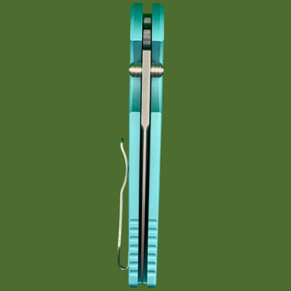 Protech TR-3 Integrity Button Lock Blade Show West Limited Edition (Tiffany Blue Relic Texture Handle, Stonewash Blade)