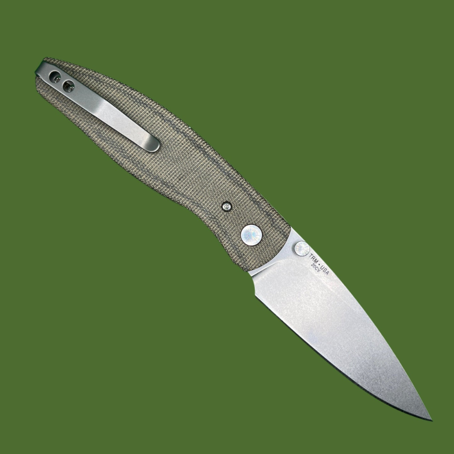 TRM Atom Linerlock OD Green 3D Contoured Micarta (Smooth)