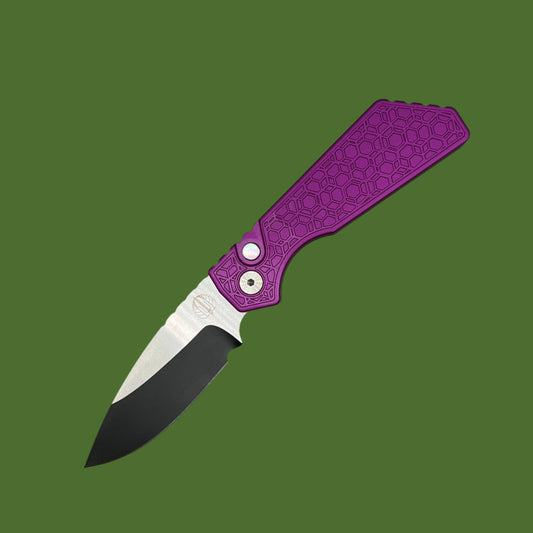 Protech 2024 PT+Custom 008 Purple Gridlock Handle, Two-Tone Blade