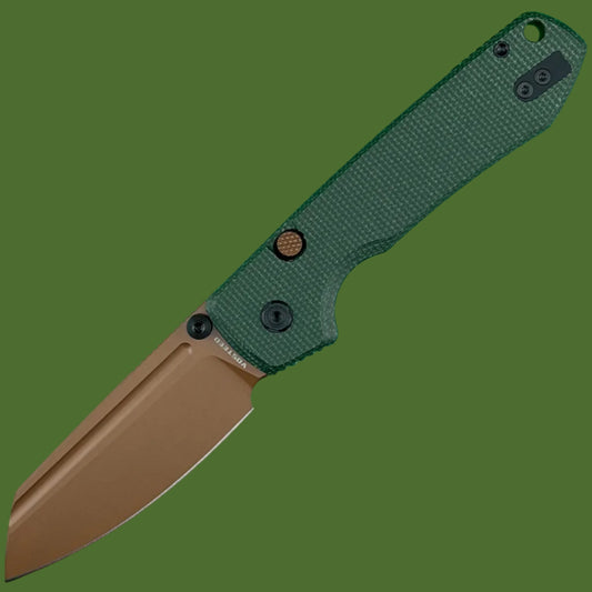 Vosteed Raccoon Sheepsfoot Top Linerlock (Green Micarta, Copper Dune Blade)