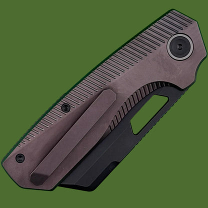 Vosteed Nip-L Top Linerlock Dark Reddish Purple Titanium (Black Stonewash Elmax Blade)