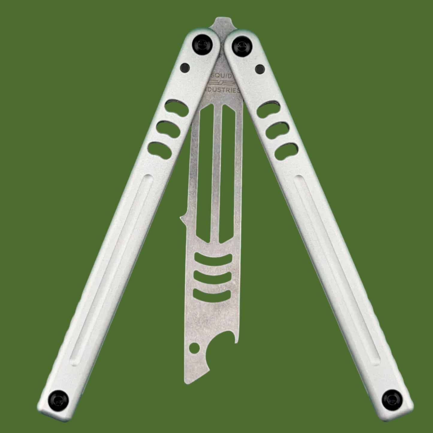 Squid Industries Mako V5 Bottle Opener Trainer Balisong Silver