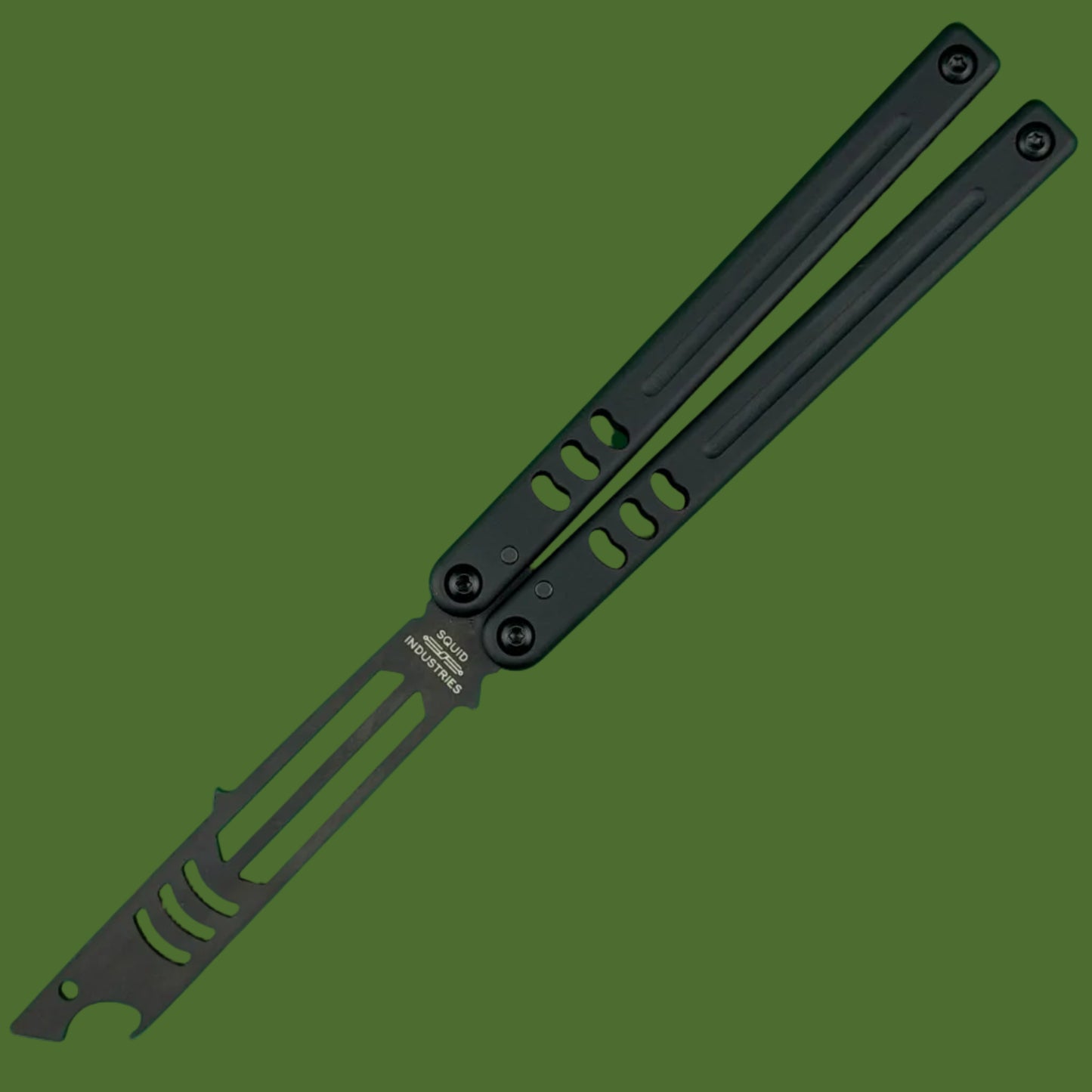 Squid Industries Mako V5 Bottle Opener Trainer Balisong Inked Black
