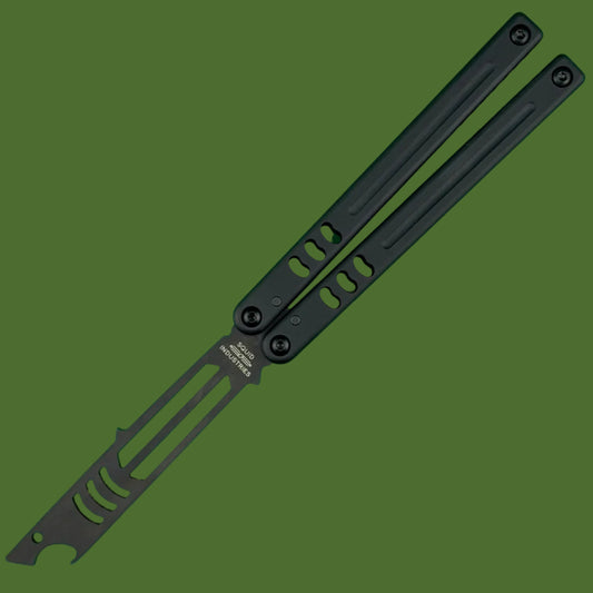Squid Industries Mako V5 Bottle Opener Trainer Balisong Inked Black