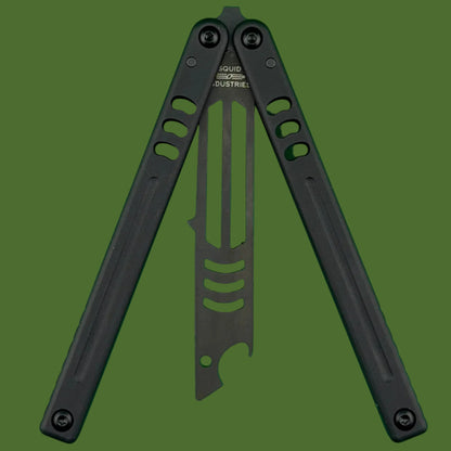 Squid Industries Mako V5 Bottle Opener Trainer Balisong Inked Black