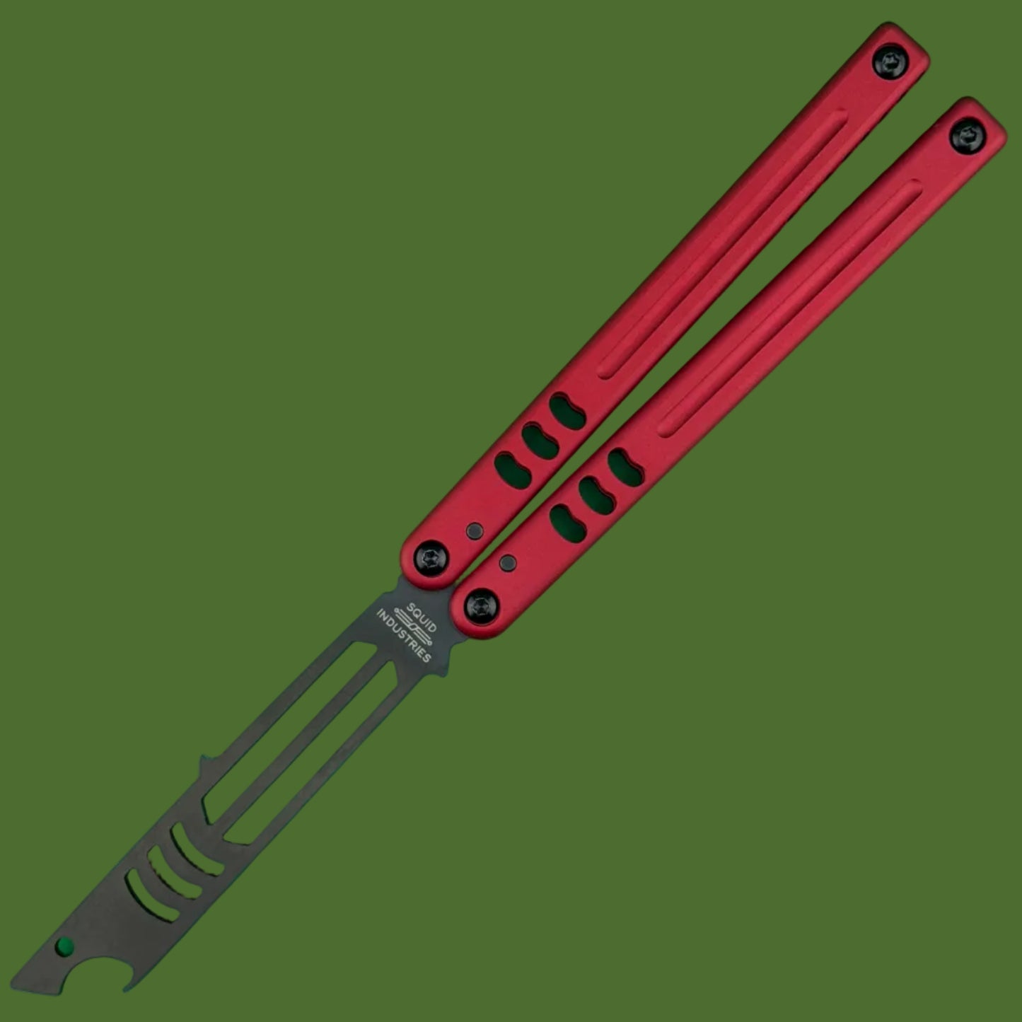 Squid Industries Mako V5 Bottle Opener Trainer Balisong Inked Red