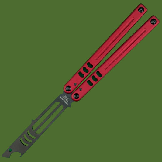 Squid Industries Mako V5 Bottle Opener Trainer Balisong Inked Red