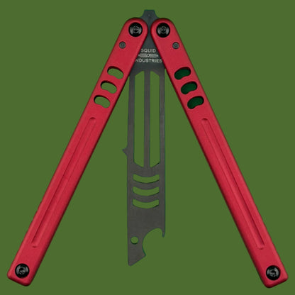 Squid Industries Mako V5 Bottle Opener Trainer Balisong Inked Red