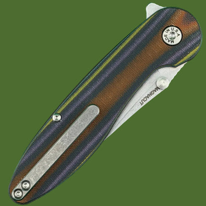 American Blade Works Model 1 Flipper+Thumb Stud (Purple/Yellow/Orange G-10)