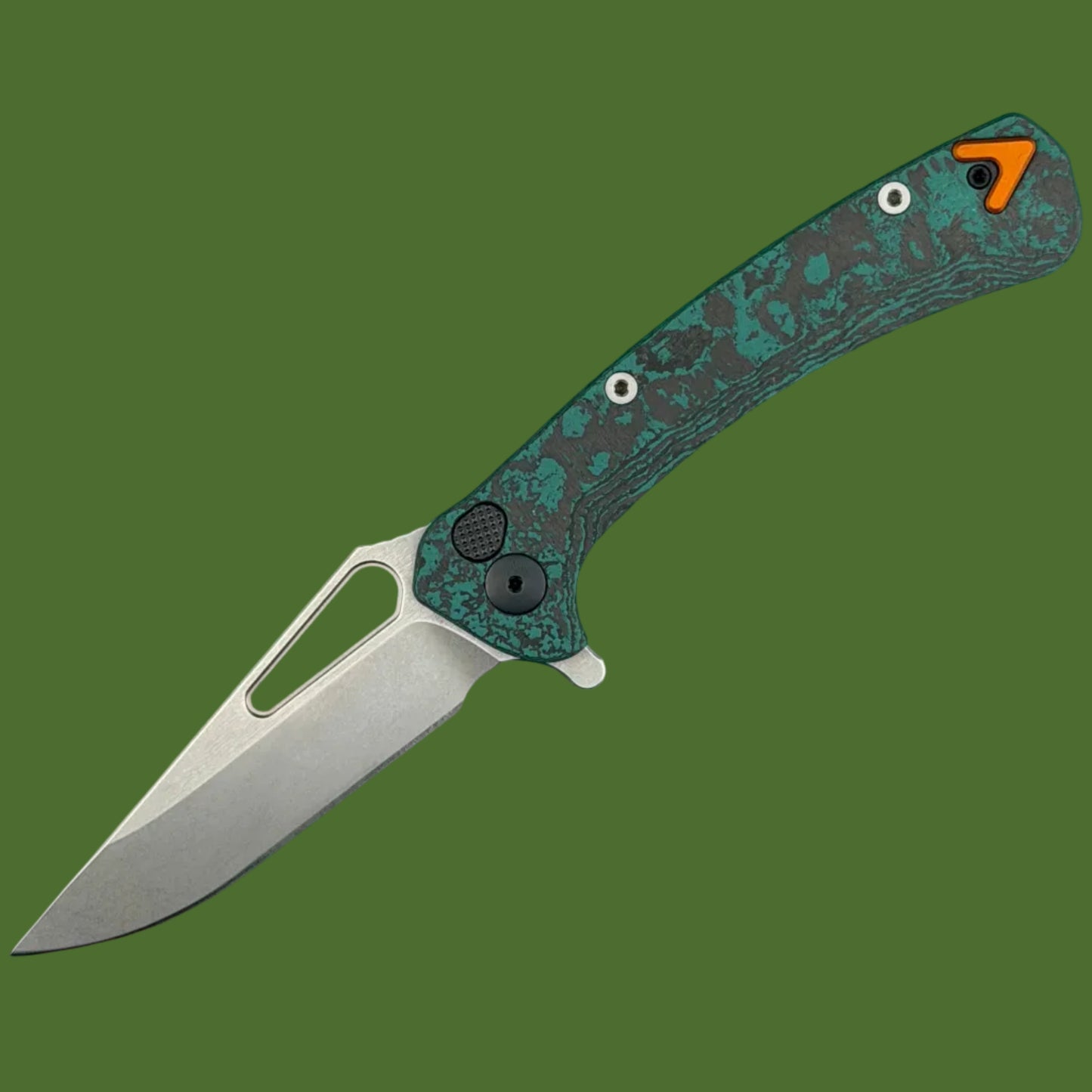 Dead Reckon Ridgeback Brittany Blue Exclusive Button Lock Orange Accents (Stonewash Clip Point S45VN)