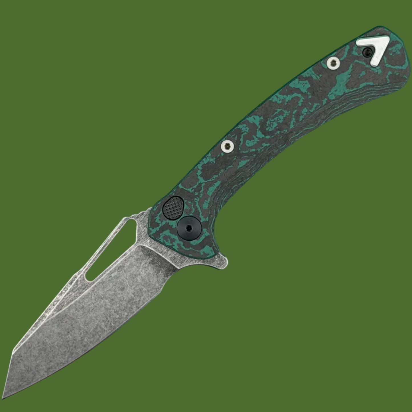 Dead Reckon Ridgeback Brittany Blue Exclusive Button Lock Silver Accents (Dark Stonewash Reverse Tanto Magnacut)