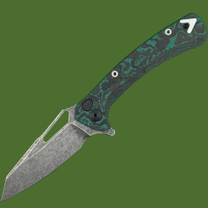 Dead Reckon Ridgeback Brittany Blue Exclusive Button Lock Silver Accents (Dark Stonewash Reverse Tanto Magnacut)