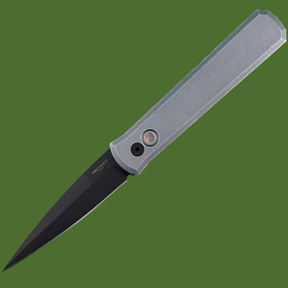 Protech Godfather Auto Battleworn Grey Aluminum Handle, DLC Blade BSA26.Godfather.1
