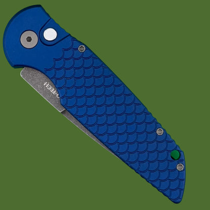 Protech TR-3 Blue Fish Scale Auto Acid Wash Blade BSA26.TR3.1