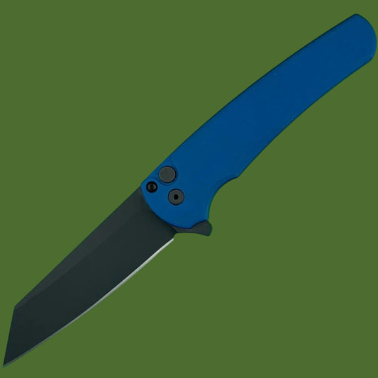 Protech Malibu Button Lock Flipper Blue/Black Smooth Handle Reverse Tanto 5403-BLUE