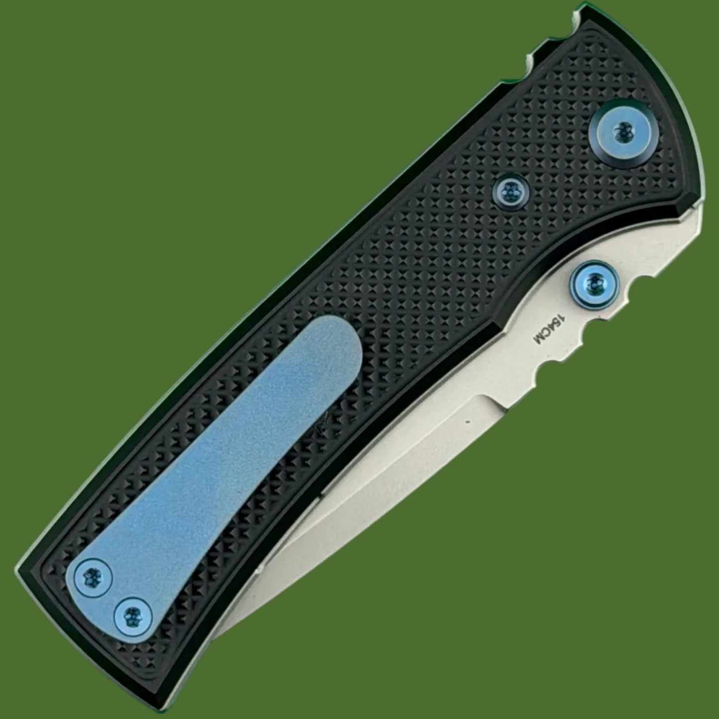 Chaves Blue Label Redencion Street Liner Lock Black Knurled Aluminum Handles Blue Hardware (Stonewash Drop Point)