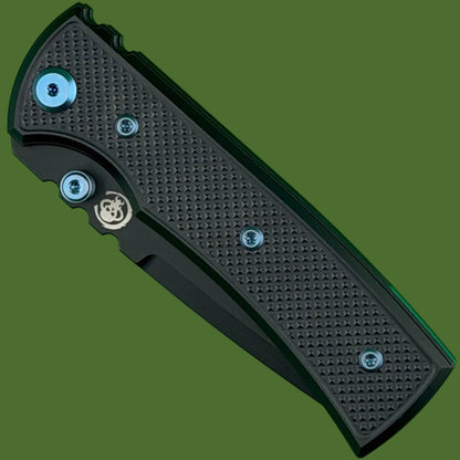 Chaves Blue Label Redencion Street Liner Lock Black Knurled Aluminum Handles Blue Hardware (Black Tanto)