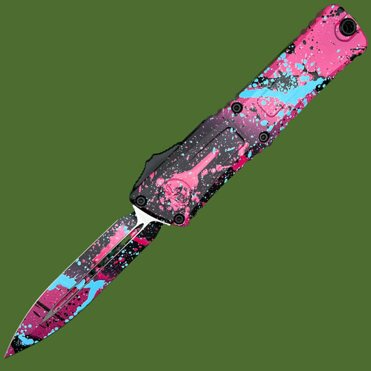 Microtech Combat Troodon D/E Gen III Signature Series Black/Pink/Light Blue Splatter Standard