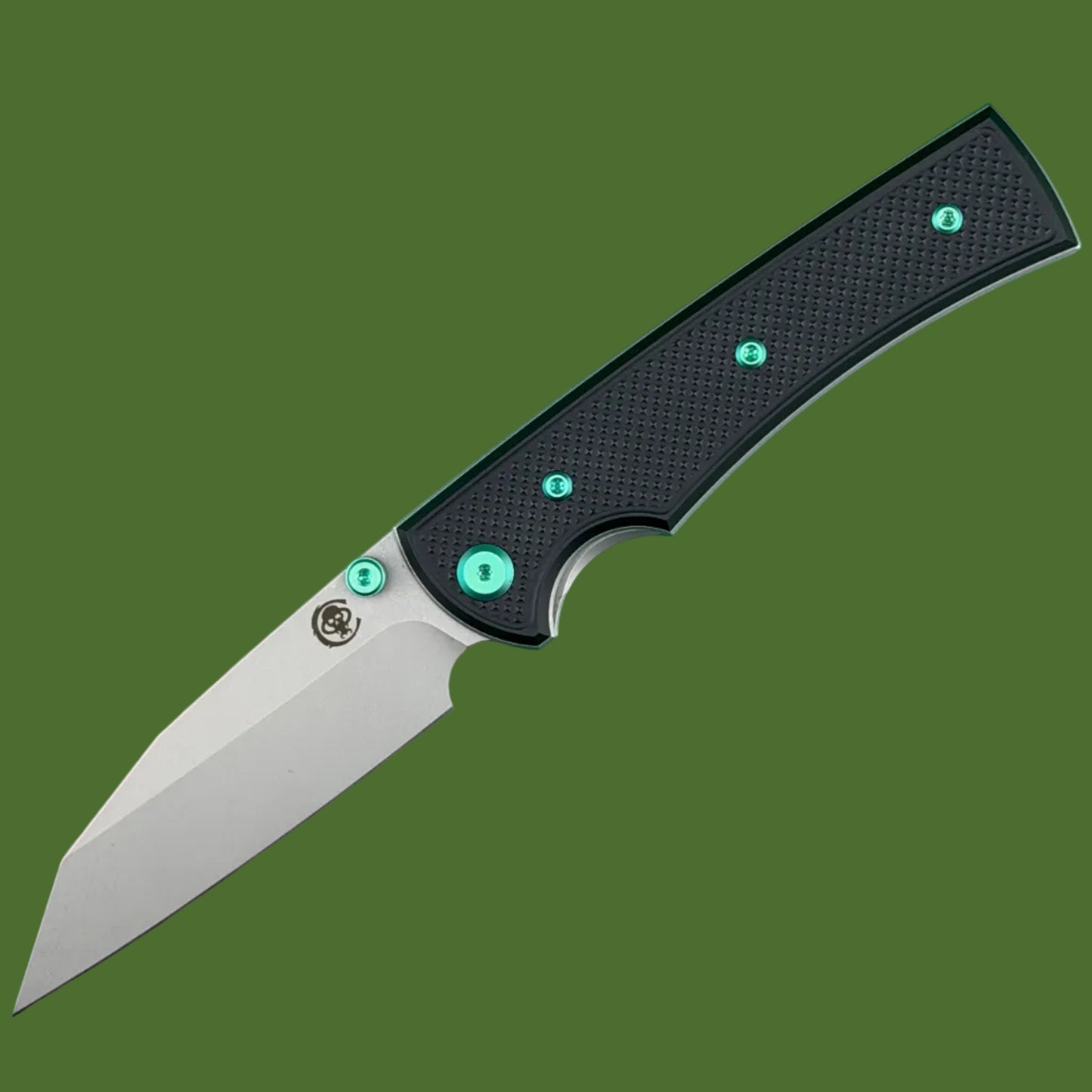 Chaves Blue Label Sangre 229 Liner Lock Black Knurled Aluminum Handles Green Hardware (Stonewash)