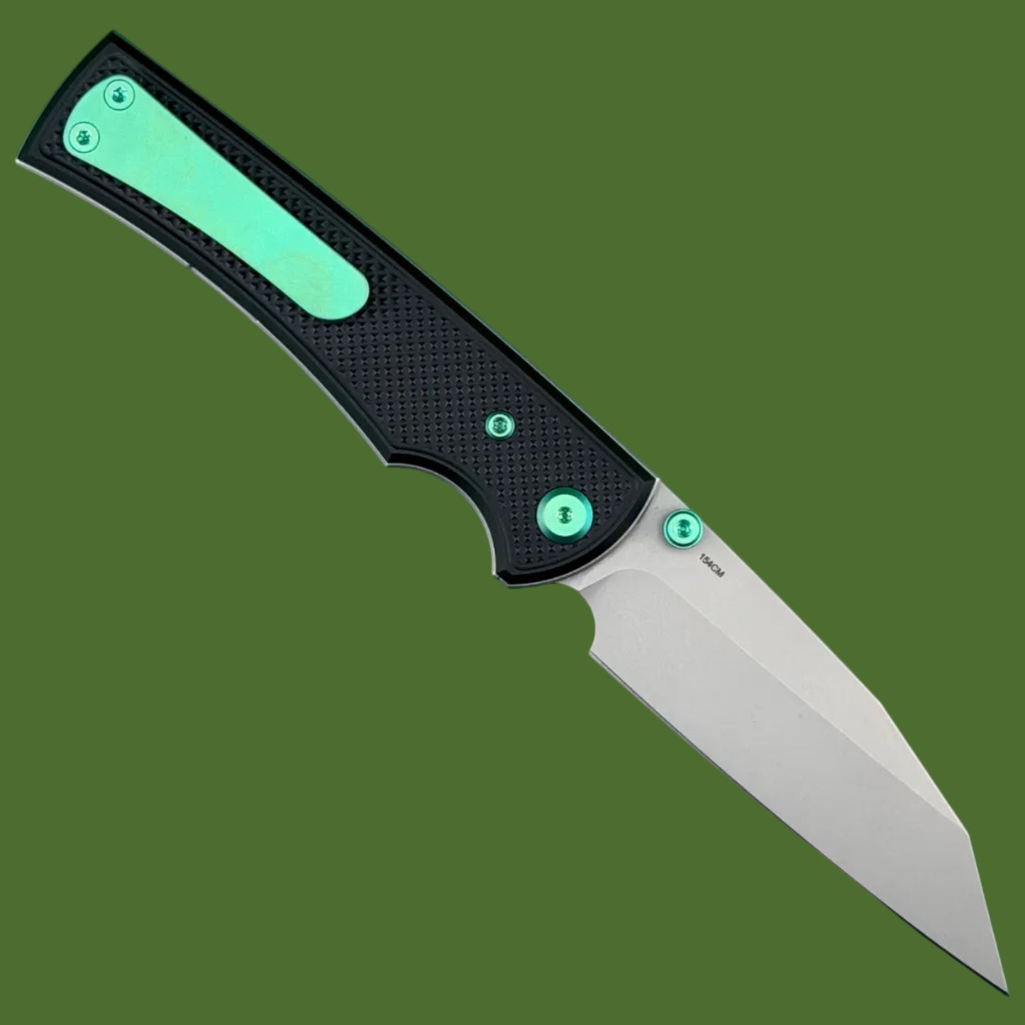 Chaves Blue Label Sangre 229 Liner Lock Black Knurled Aluminum Handles Green Hardware (Stonewash)
