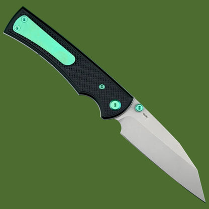 Chaves Blue Label Sangre 229 Liner Lock Black Knurled Aluminum Handles Green Hardware (Stonewash)