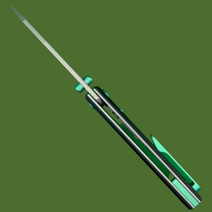 Chaves Blue Label Sangre 229 Liner Lock Black Knurled Aluminum Handles Green Hardware (Stonewash)