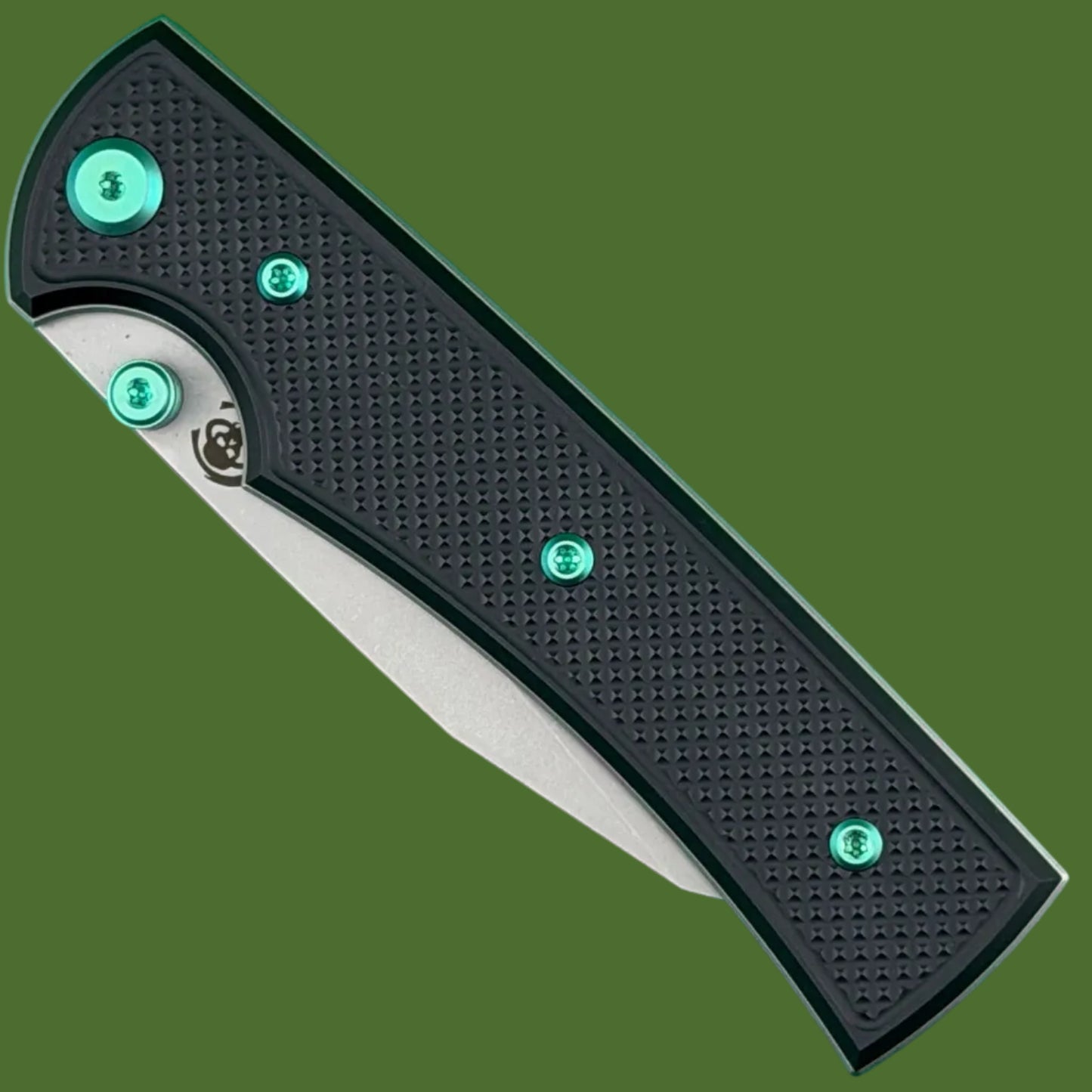 Chaves Blue Label Sangre 229 Liner Lock Black Knurled Aluminum Handles Green Hardware (Stonewash)