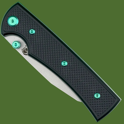 Chaves Blue Label Sangre 229 Liner Lock Black Knurled Aluminum Handles Green Hardware (Stonewash)
