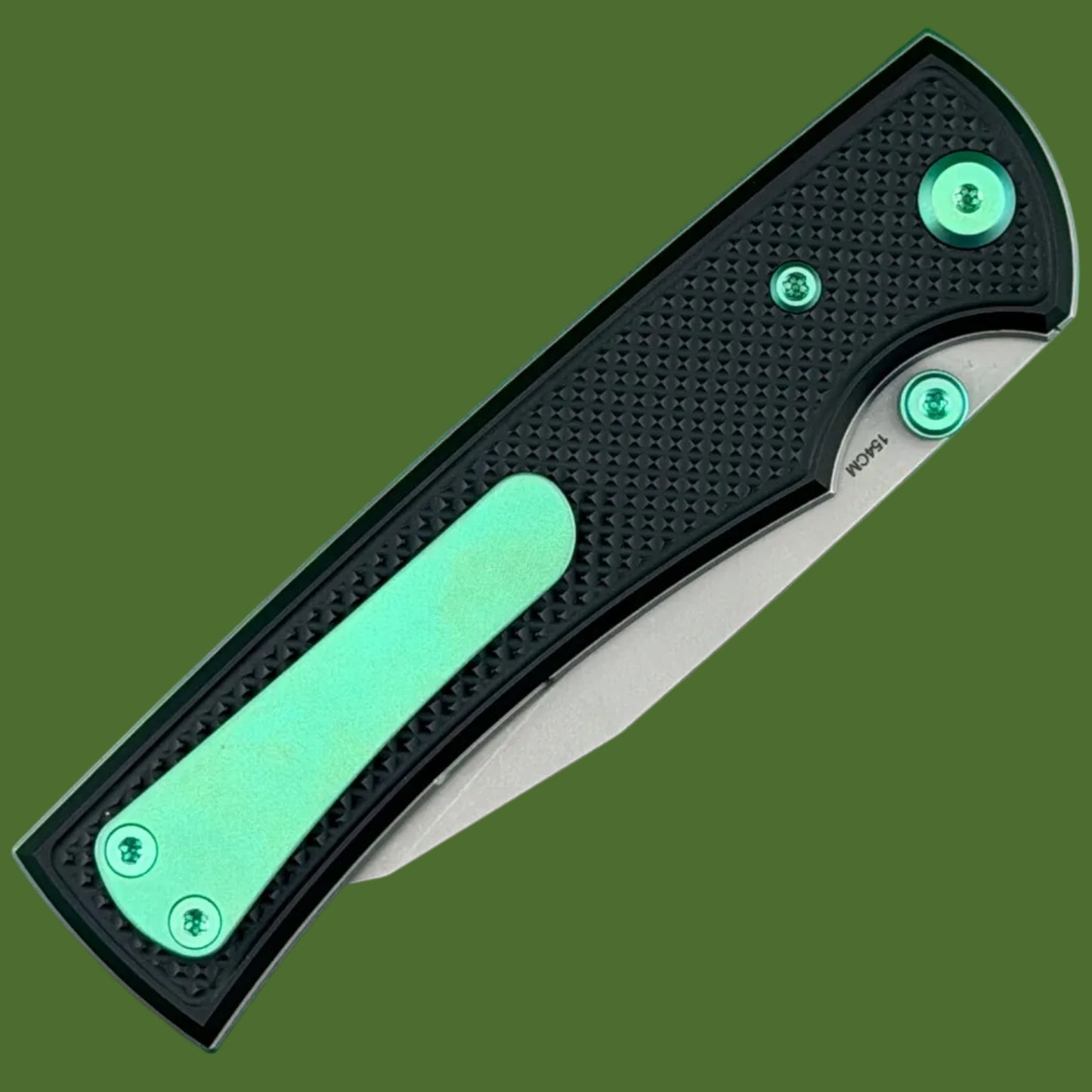 Chaves Blue Label Sangre 229 Liner Lock Black Knurled Aluminum Handles Green Hardware (Stonewash)