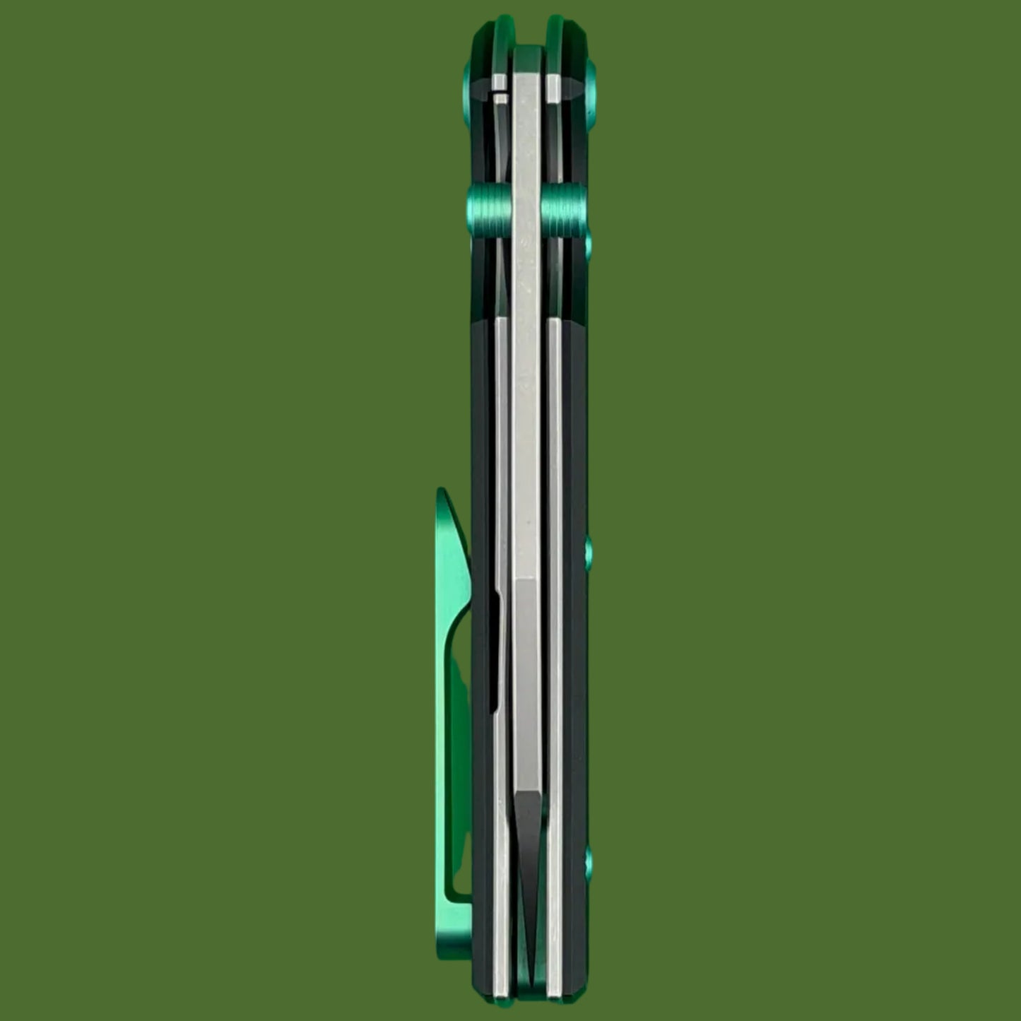 Chaves Blue Label Sangre 229 Liner Lock Black Knurled Aluminum Handles Green Hardware (Stonewash)