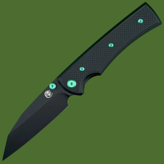 Chaves Blue Label Sangre 229 Liner Lock Black Knurled Aluminum Handles Green Hardware (Black)