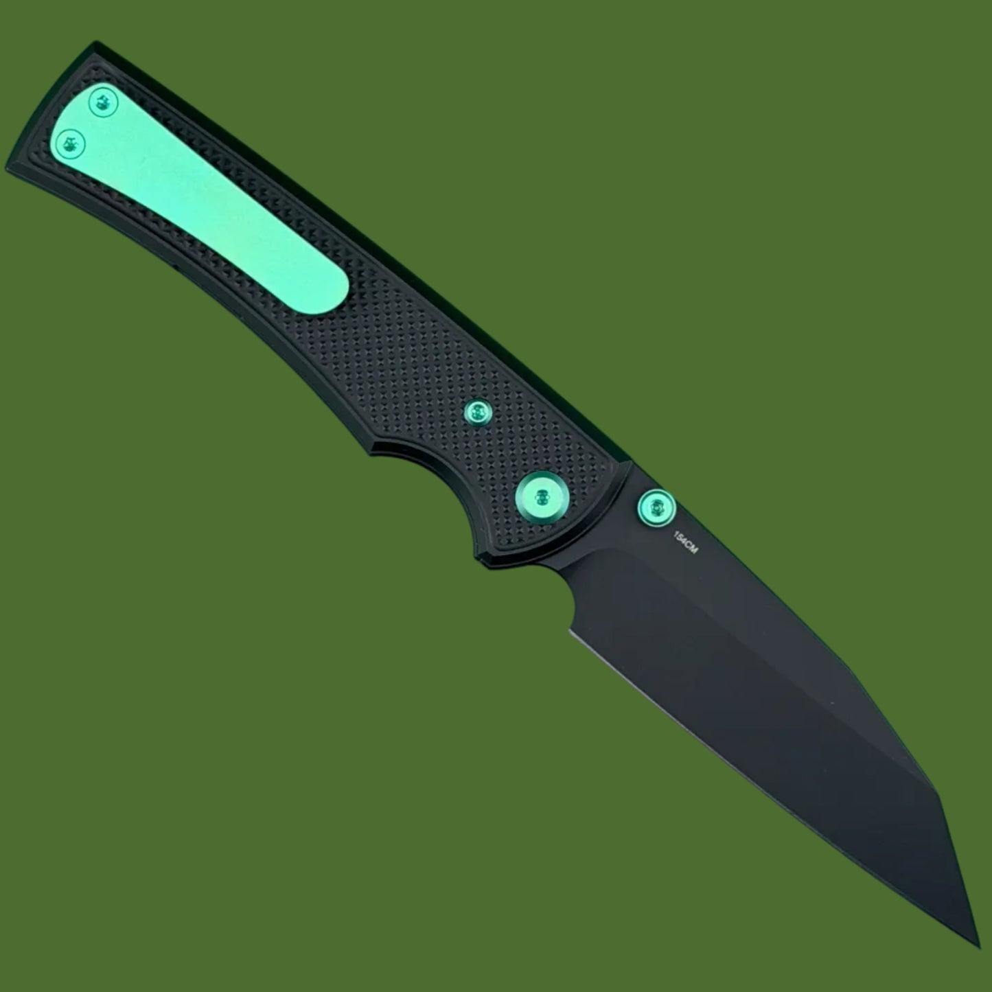 Chaves Blue Label Sangre 229 Liner Lock Black Knurled Aluminum Handles Green Hardware (Black)