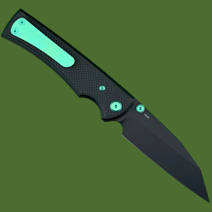 Chaves Blue Label Sangre 229 Liner Lock Black Knurled Aluminum Handles Green Hardware (Black)